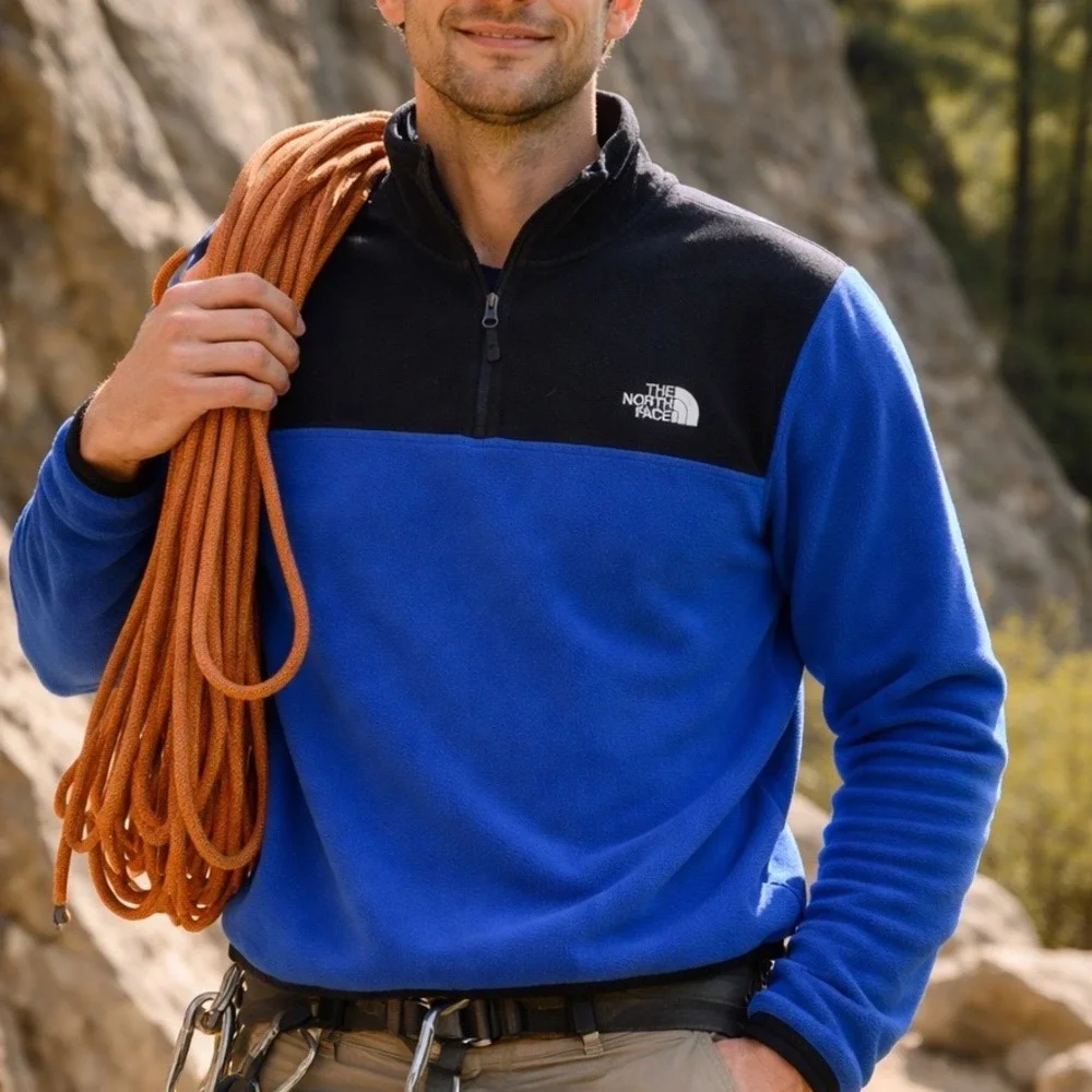 The North Face TKA Glacier 1/4-Zip Fleece Pullover Hero Blue Black Mens XL AA1‎